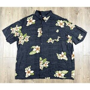 Puritan Mens Button Down Short Sleeve Floral Print Hawaiian Shirt Size XL Black
